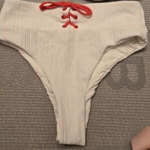 Onia White Ribbed Swim Bikini Susana Lace Up Bottom Only XS Extra Small New